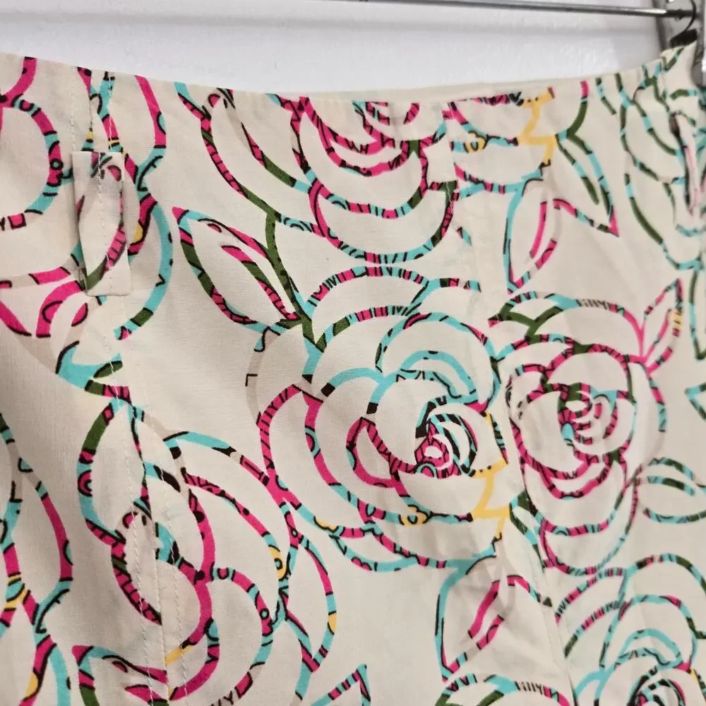 Vintage 90s Lilly Pulitzer Silk Skirt Floral Spring Pleated Claire Ivory Women 8
